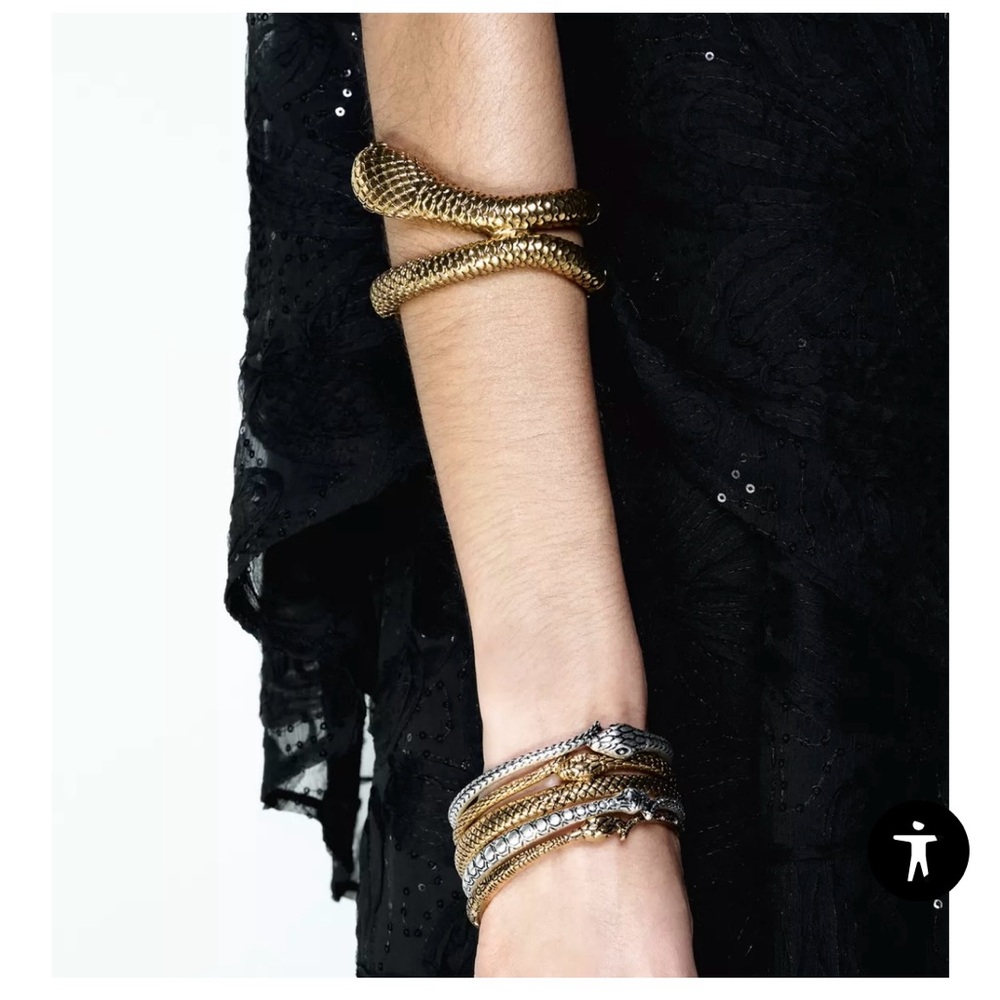 Zara 5-Pack Textured Gold and Silver Snake Bangles, Never Worn - New Condition